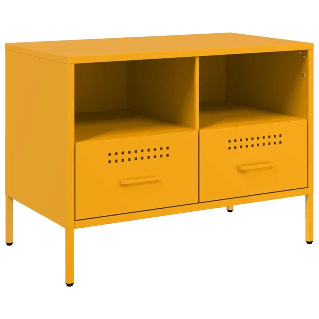 Mobile TV multimediale scaffale TV credenza mobile TV sala da pranzo soggiorno camera da letto 2 pezzi giallo senape 68 x 39 x 50,5 cm acciaio giallo 02_0028634