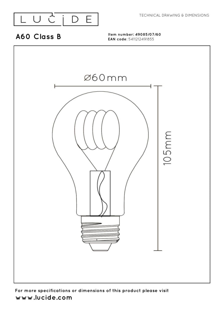 Lampadina LED filamento sferica E27 7W 2700K Lucide