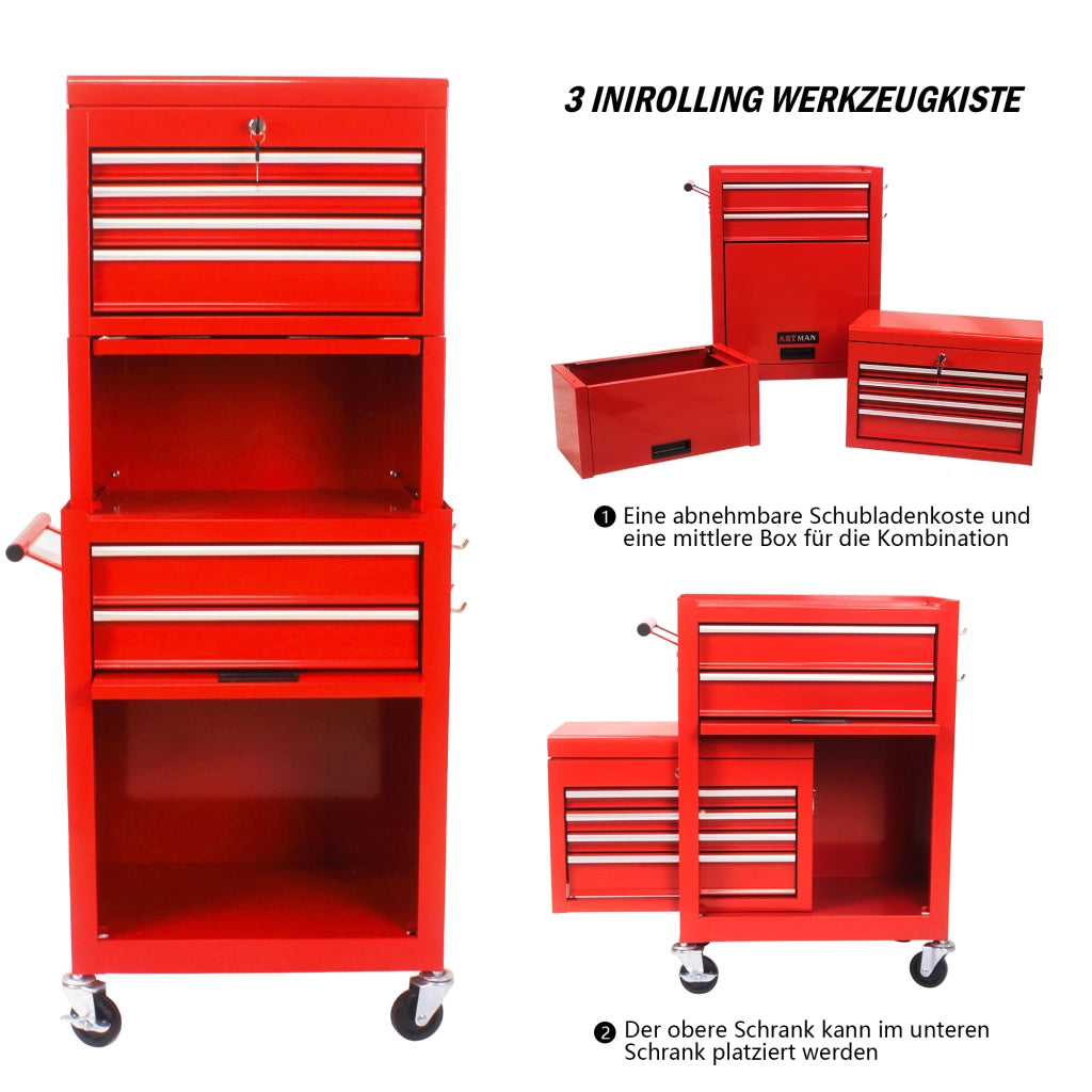 CARRELLO PORTAUTENSILI 6 cassetti con ruote frenate, acciaio rosso