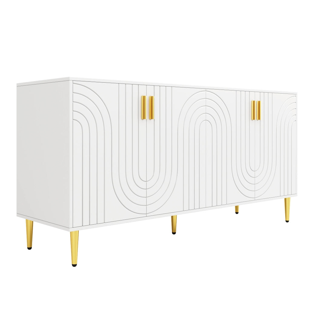 Credenza moderna bianca in MDF con design ondulato, struttura capiente e sistema antiribaltamento