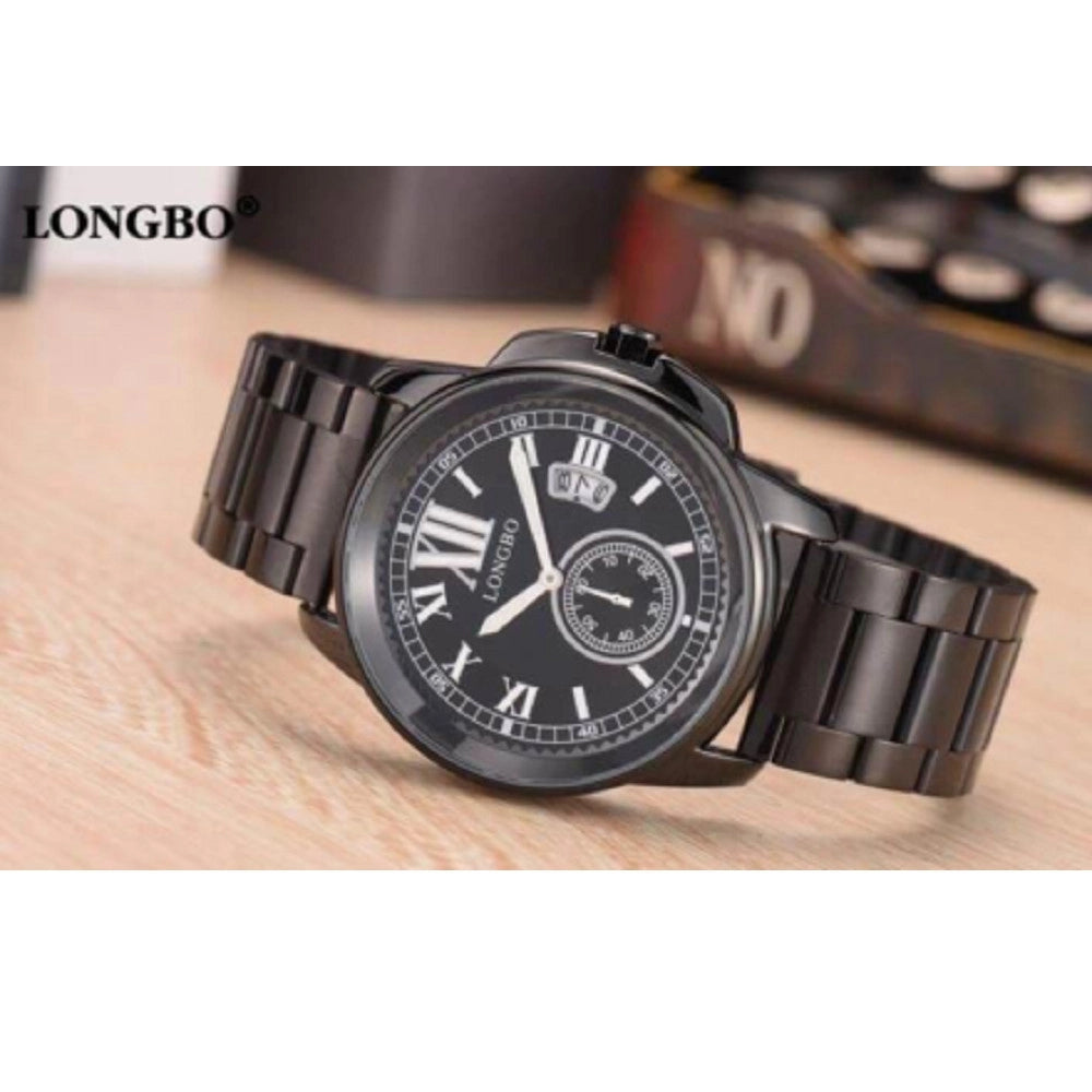 Trade Shop - Orologio Polso Acciaio Longbo Uomo Nero Analogico Classico Elegante Waterproof -