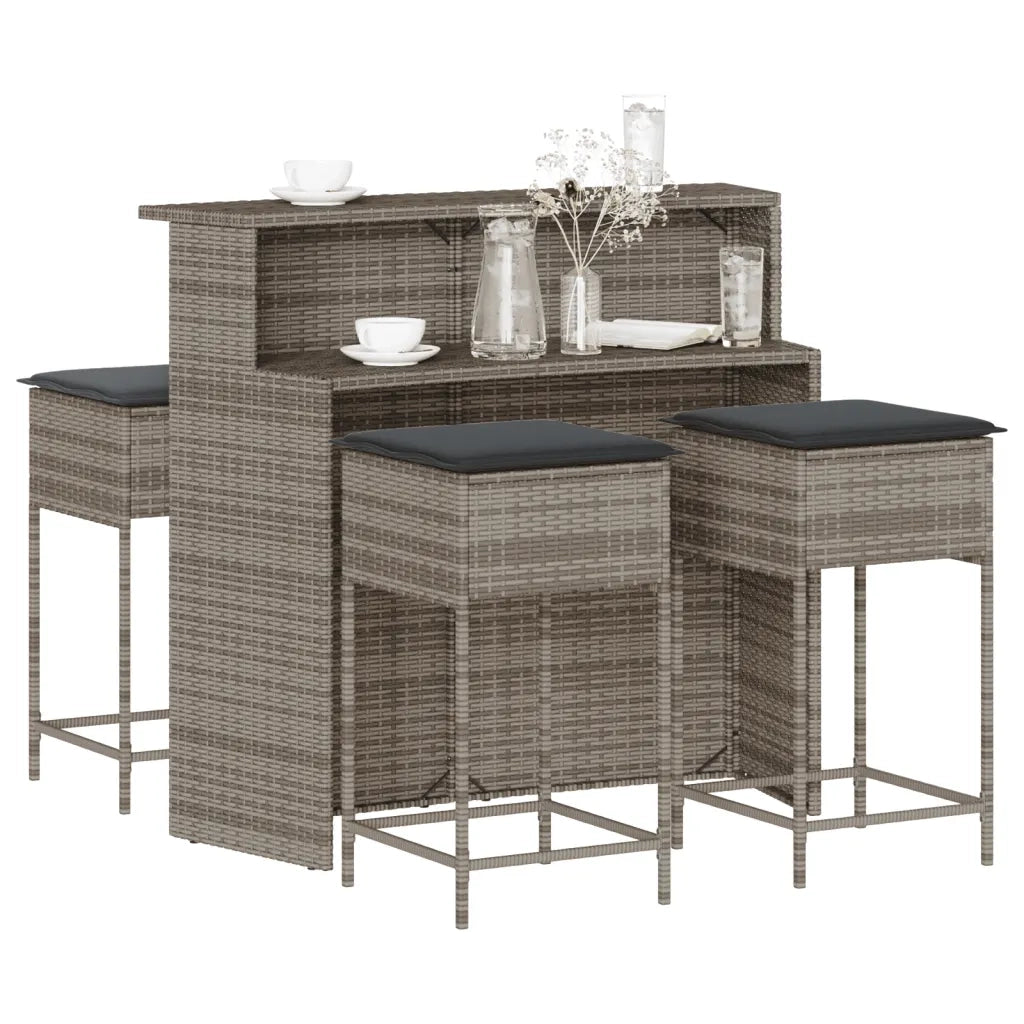 Set Bar da Giardino 5 pz con Cuscini in Polyrattan Grigio 3261489