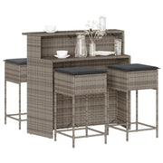 Set Bar da Giardino 5 pz con Cuscini in Polyrattan Grigio 3261489