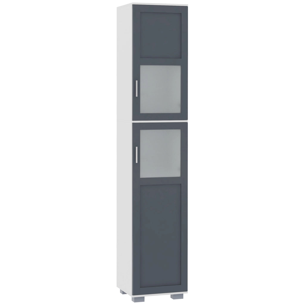 Armadio Bagno Alto con 2 Ante Vetro e Ripiani Regolabili ¨C Zephmum ¨C Bianco Grigio 37x35x190 cm