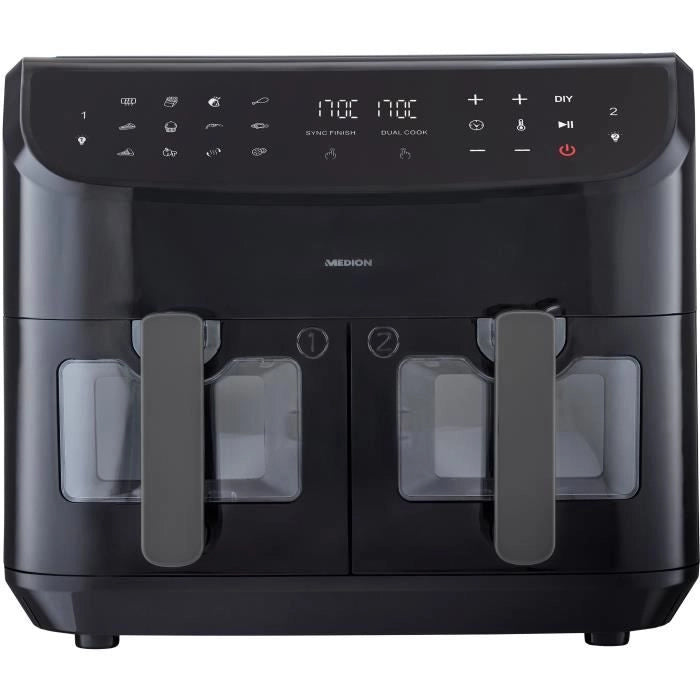 Friggitrice ad Aria Calda - MEDION - P20 XXL Twin - 2600 W - 2 cestelli - 9 programmi - Nera