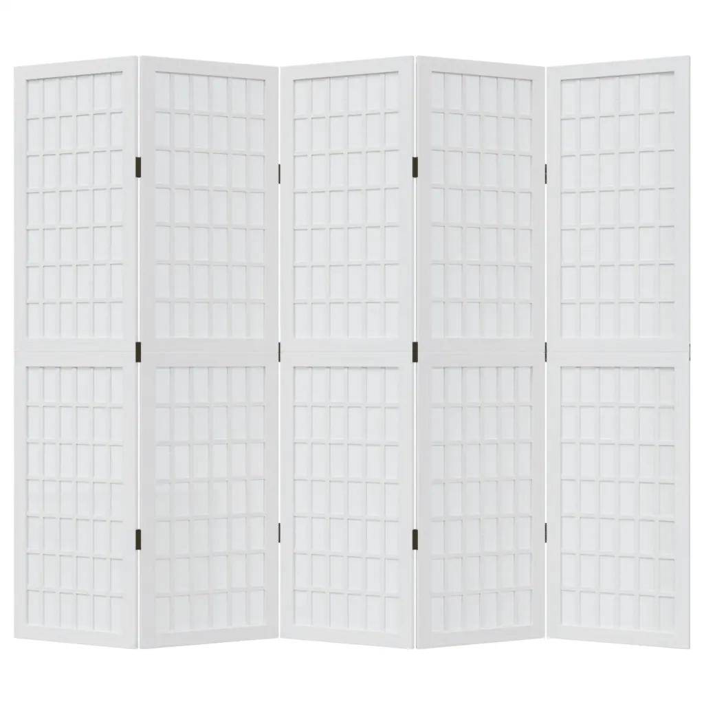 Divisorio Ambienti 5Pannelli Bianco Legno Massello di Paulownia 358789