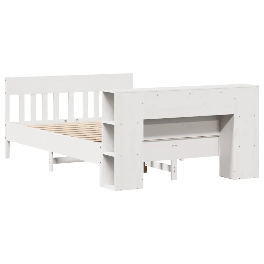 Letto Libreria senza Materasso-Struttura Letto con contenitore Bianco 140x200 cm Legno di Pino 956330
