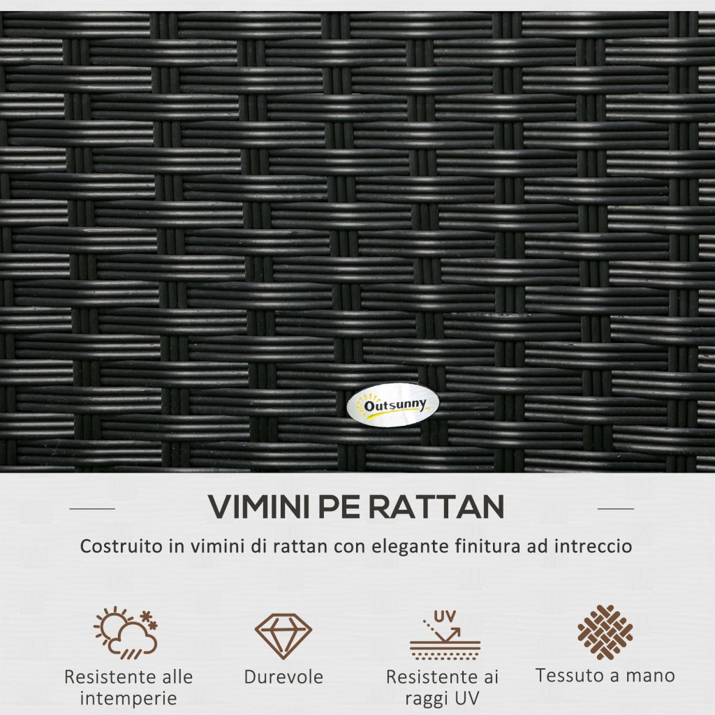 EasyComfort Baule da Giardino in Rattan e Acciaio con Coperchio, 95x60x53cm, Nero