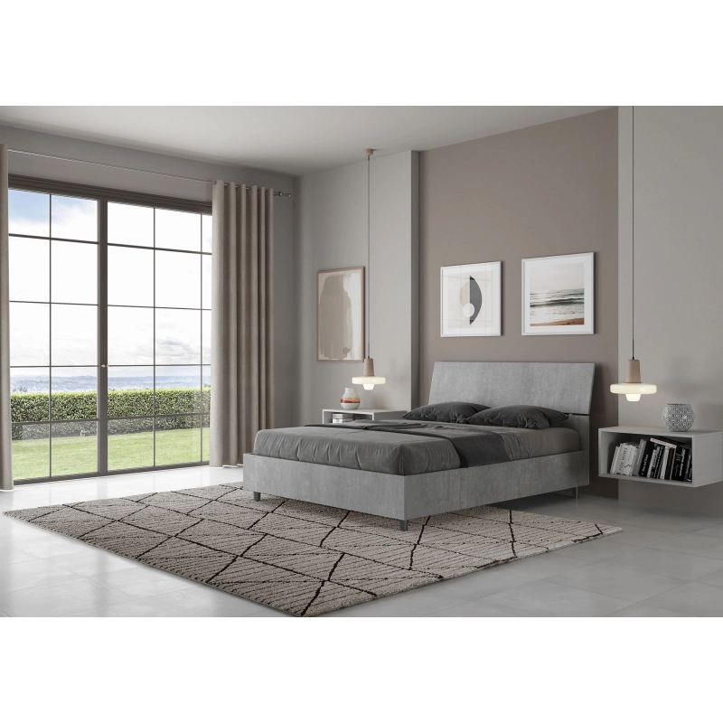Letto Matrimoniale francese 140x190 cm testata inclinata Demas - Contenitore,Grigio