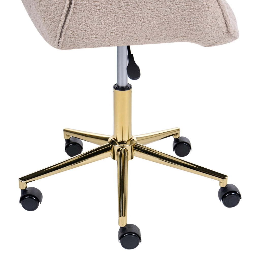 Sedia girevole da ufficio in bouclé beige, regolabile in altezza, per l'ufficio domestico