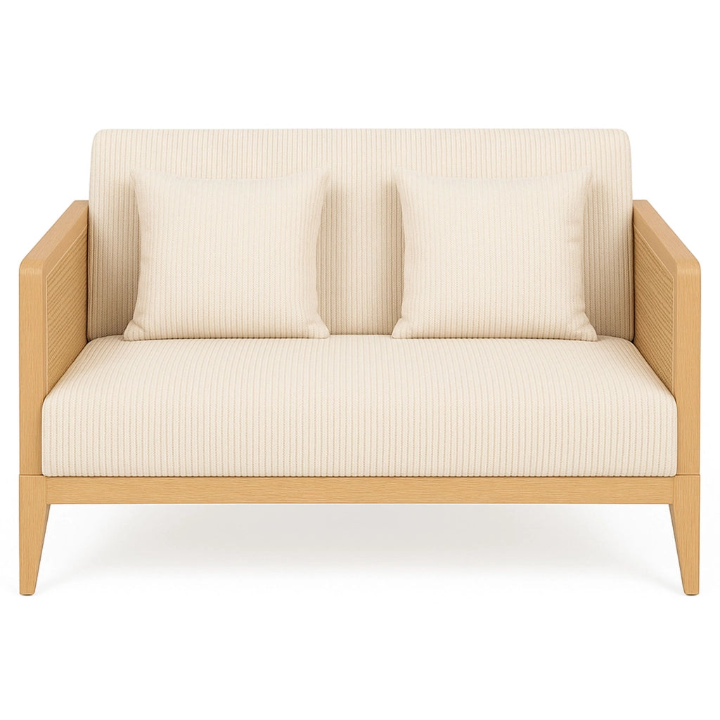 Artena Duo - Divano 2 Posti 143x80x84,5 cm Divanetto in Legno Massello e Polyrattan Rovere con Cuscini Bianco