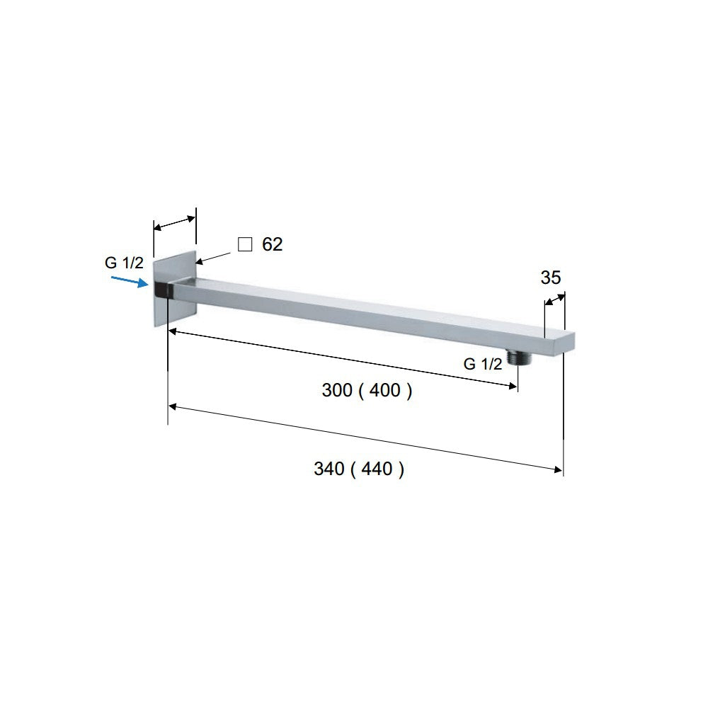 Braccio doccia q in ottone cromato 30 cm