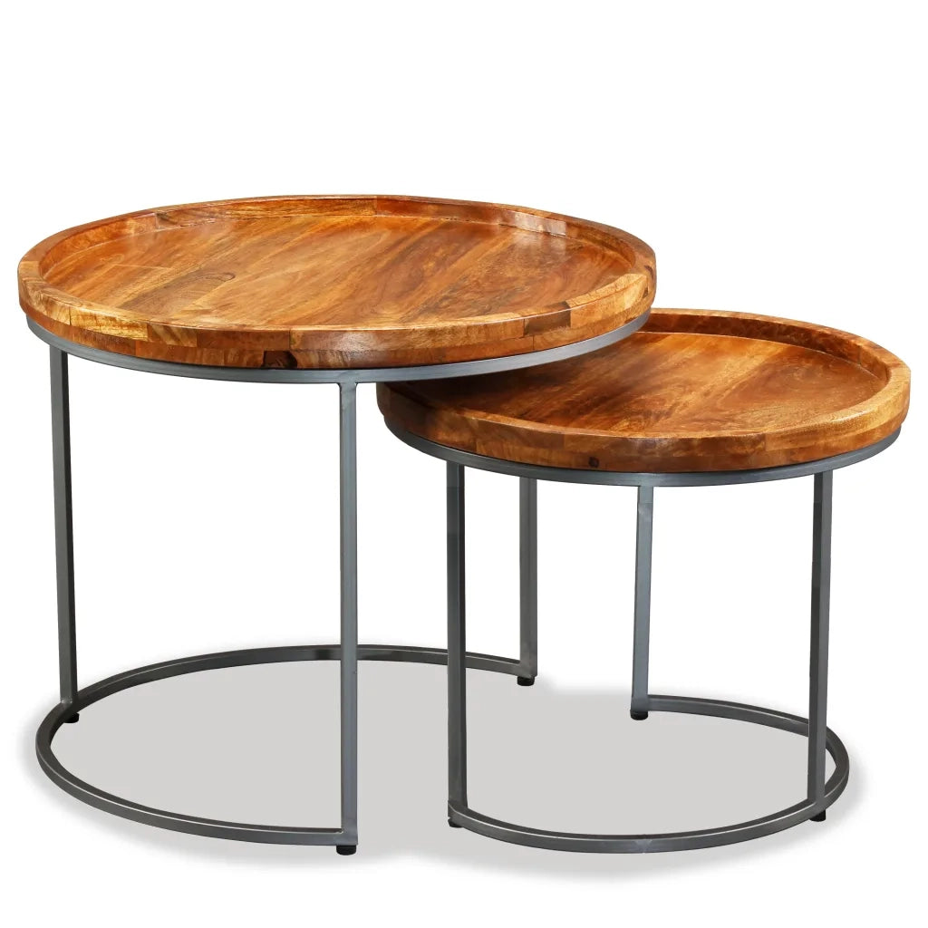 Set 2 pz Tavolini da salotto | Tavolino da caff¨¨ | Tavolino da Soggiorno in Legno Massello di Mango