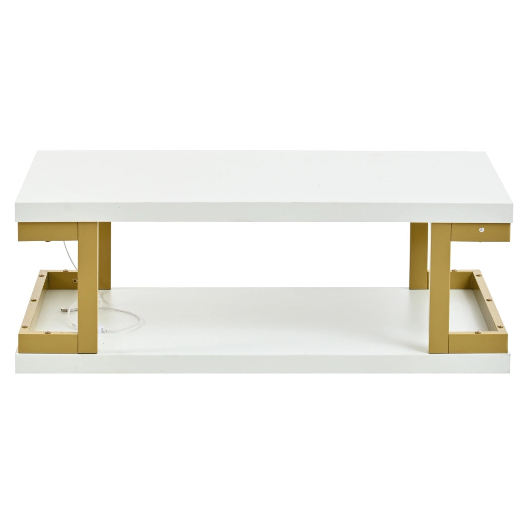 Tavolino da caffè 100x50x37.5 cm con illuminazione LED in MDF e metallo bianco e oro
