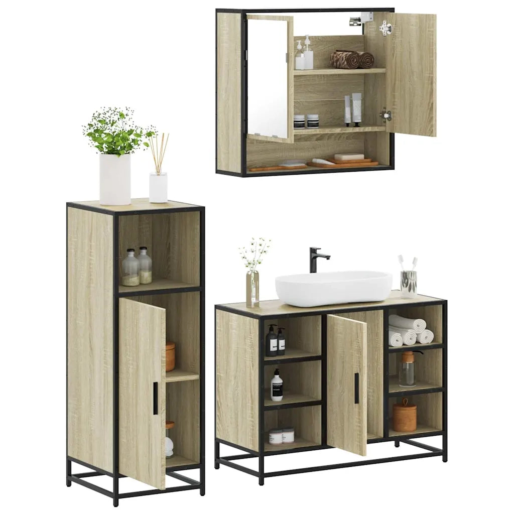 Set Mobili da Bagno 3 pz Rovere Sonoma in Legno Multistrato 3301001