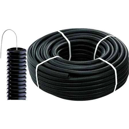 TUBO CORRUGATO CON TIRAFILO NERO Ø 25 mm - rotolo 25 mt - 25 metrilineari