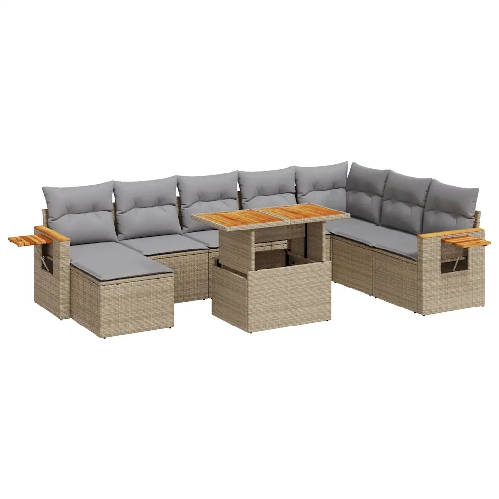 Set Divano da Giardino 9 pz con Cuscini Beige Polyrattan Acacia 3327636