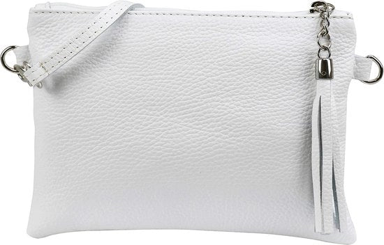 Borsa da Spalla Elegante in Pelle Vera - Borsa da Notte - Piccola Borsa - Bianca - 22 x 15 cm