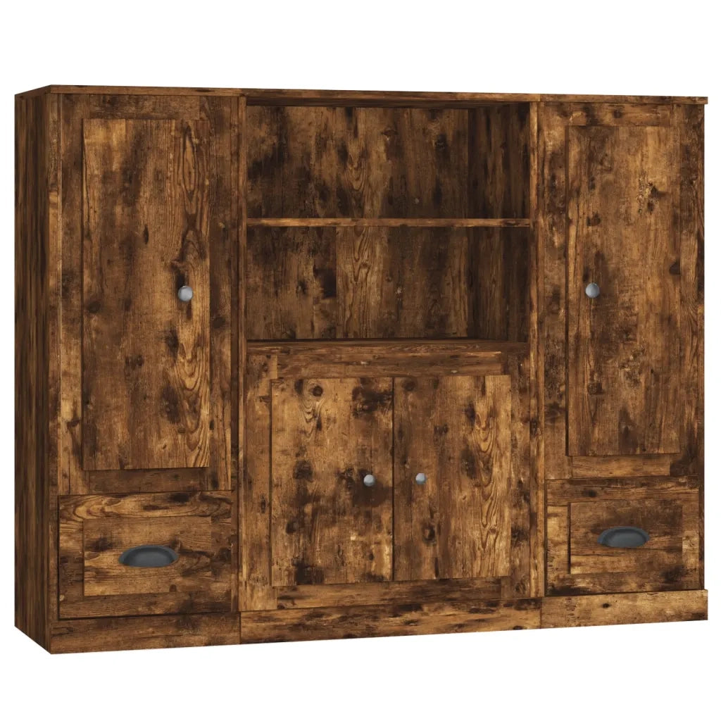 Credenze 3 pz | Madia | Buffet da pranzo | Armadio da pranzo Rovere Fumo in Legno Multistrato