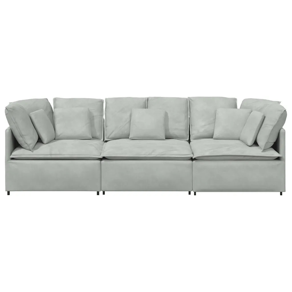 Divano Modulare con Cuscini in Velluto Grigio Chiaro 3321279