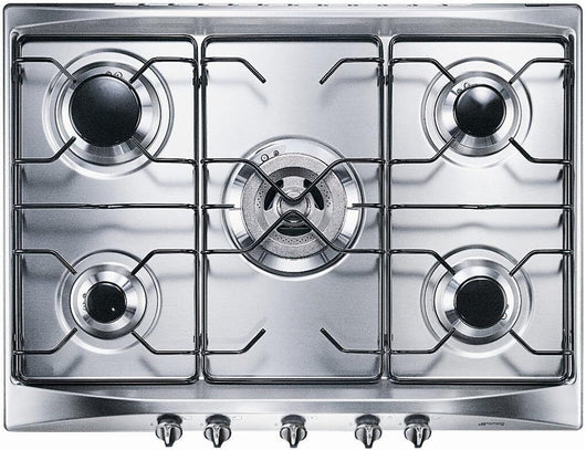 Smeg piano cottura se706sx3 70cm inox 5 fuochi manopole silver largo 70cm inox