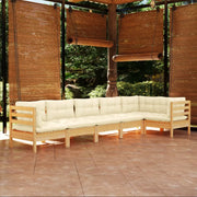 Set Salotto da Giardino 6 pz con Cuscini Crema Legno di Pino 3096394