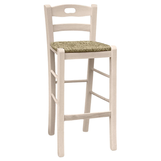 Sgabello con manico nello schienale h cm 66 grezzo con seduta in paglia
