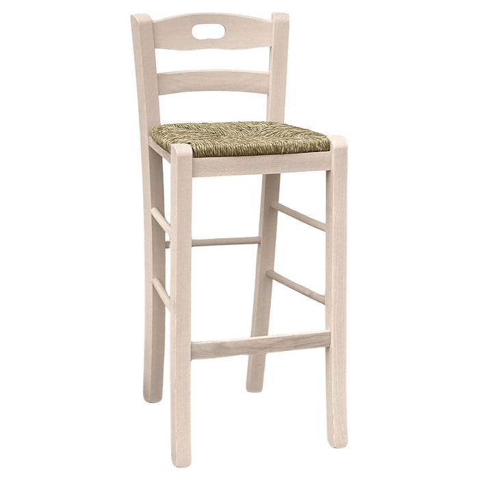 Sgabello con manico nello schienale h cm 66 grezzo con seduta in paglia