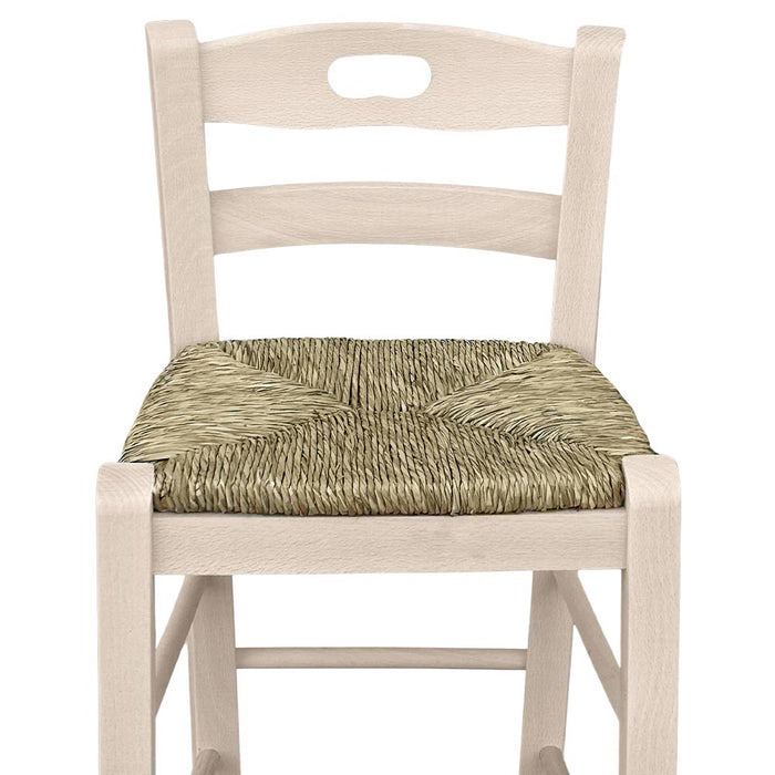 Sgabello con manico nello schienale h cm 66 grezzo con seduta in paglia