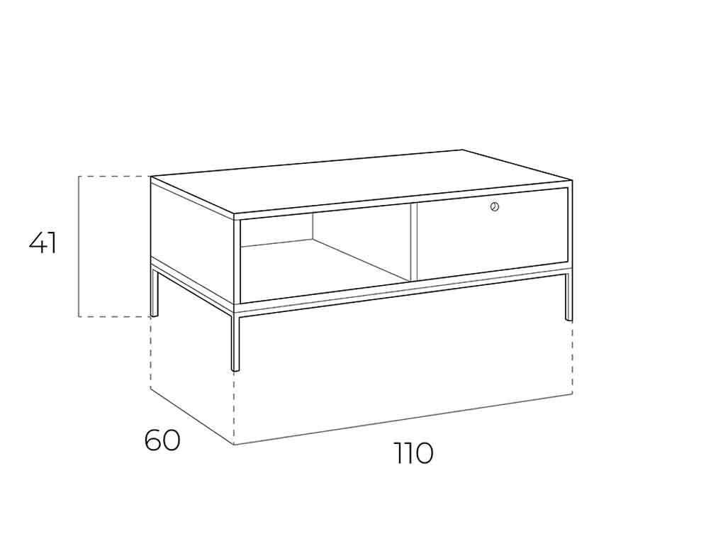 Tavolino rettangolare in rovere e acciaio bianco