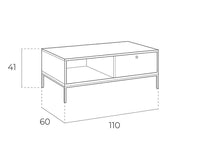 Tavolino rettangolare in rovere e acciaio bianco