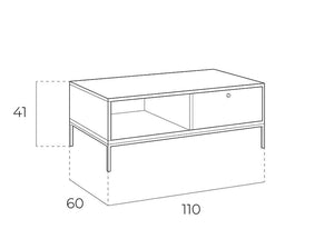 Tavolino rettangolare in rovere e acciaio bianco
