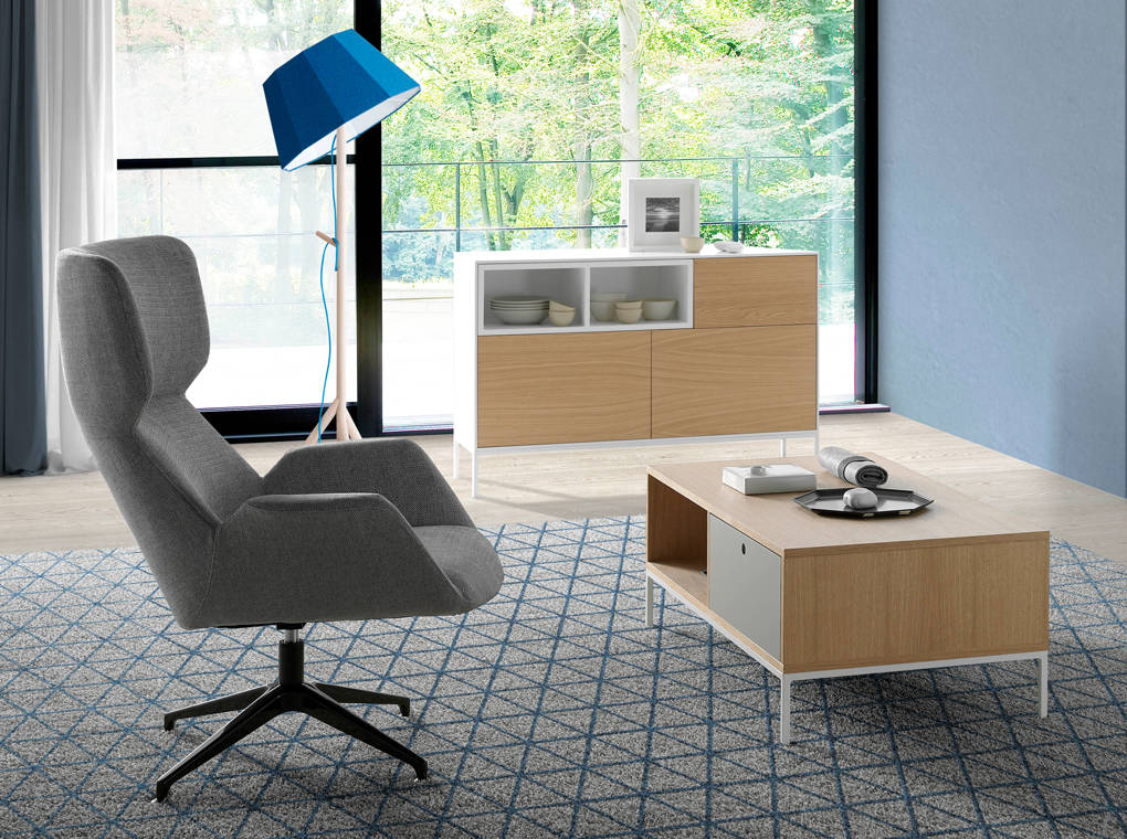 Tavolino rettangolare in rovere e acciaio bianco