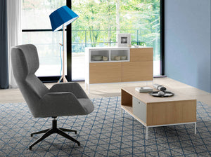 Tavolino rettangolare in rovere e acciaio bianco