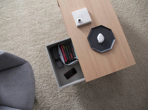 Tavolino rettangolare in rovere e acciaio bianco