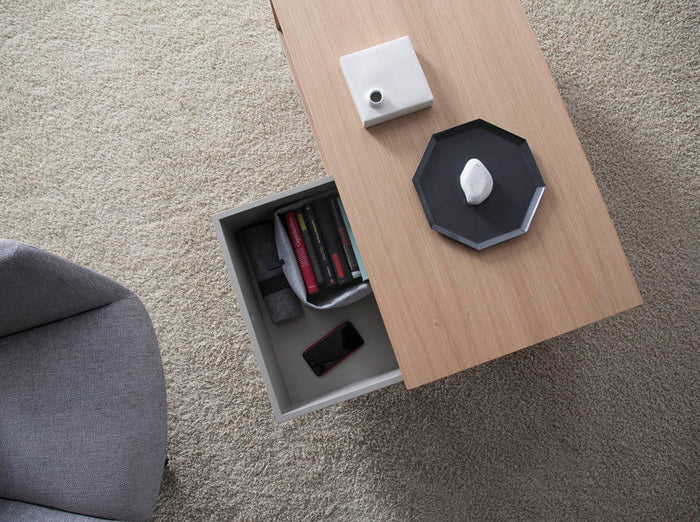 Tavolino rettangolare in rovere e acciaio bianco