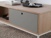 Tavolino rettangolare in rovere e acciaio bianco