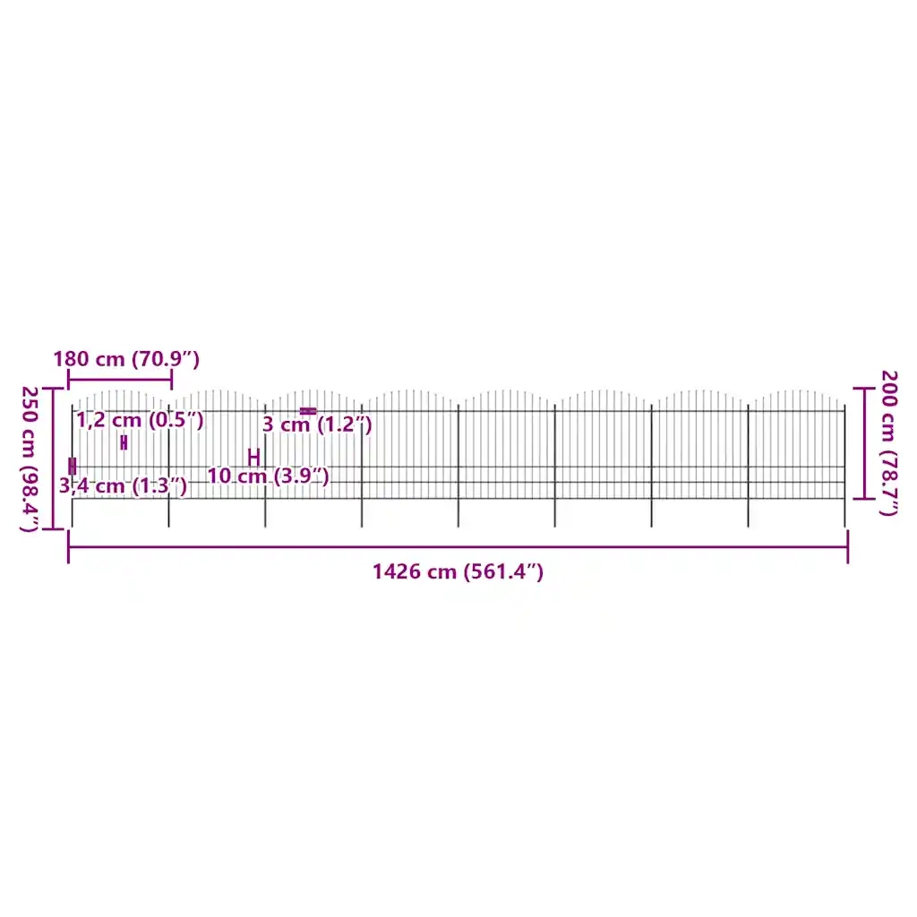 Recinzione da Giardino con Punta a Lancia in Acciaio 1426x200 cm Nera 277755