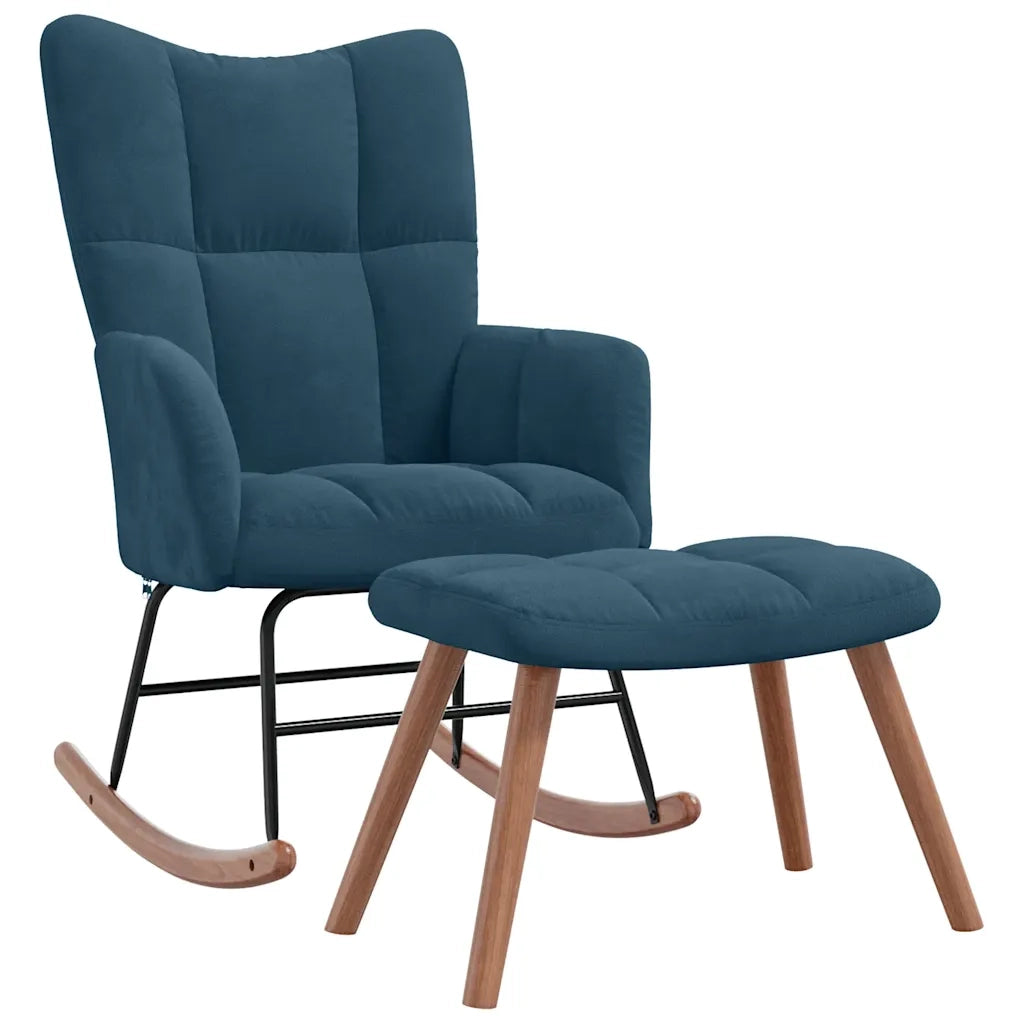 Sedia a dondolo con sgabello in velluto blu