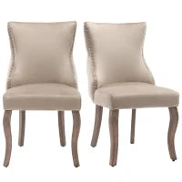 Set di 2 Sedie Moderne in Velluto con Dettagli Bottoni e Rivetti in Metallo, Gambe in Legno, 50x52x91 cm, Beige