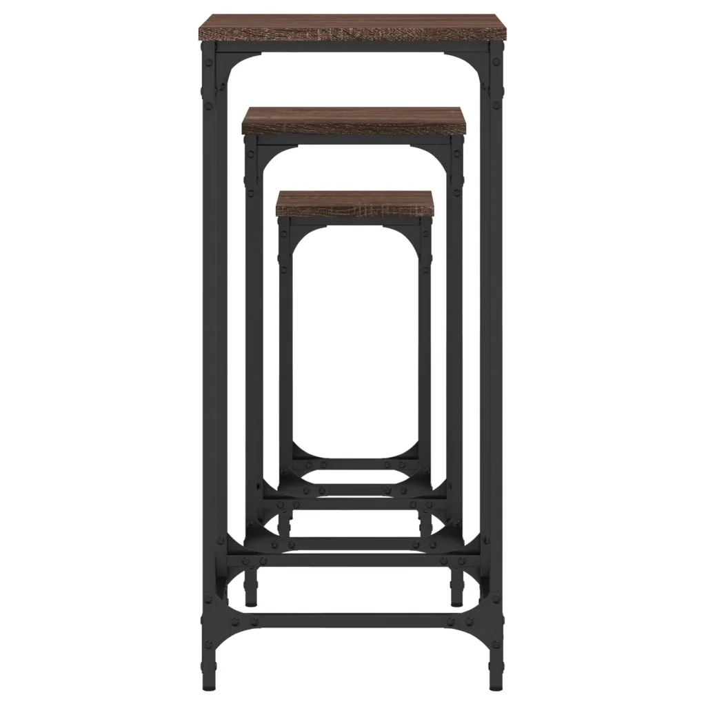 Tavolini Impilabili 3 pz Rovere Marrone in Legno Multistrato