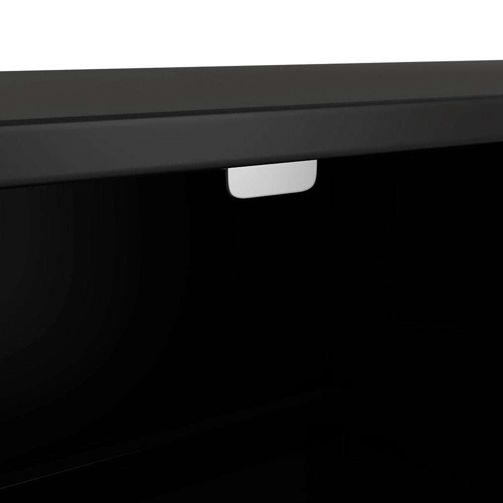Credenza Soggiorno 4 Ante ¨C MINIMAL ¨C Nero Lucido, Gambe in Metallo Dorate, 160x80x40 cm