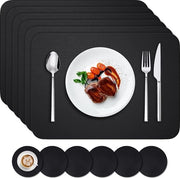 Piatto di protezione per tavolo, 6 pezzi, lavabile e 6 pezzi, piedini, PVC, piatto di protezione (41 x 31 cm), antiscivolo, lavabile, resistente al calore, nero