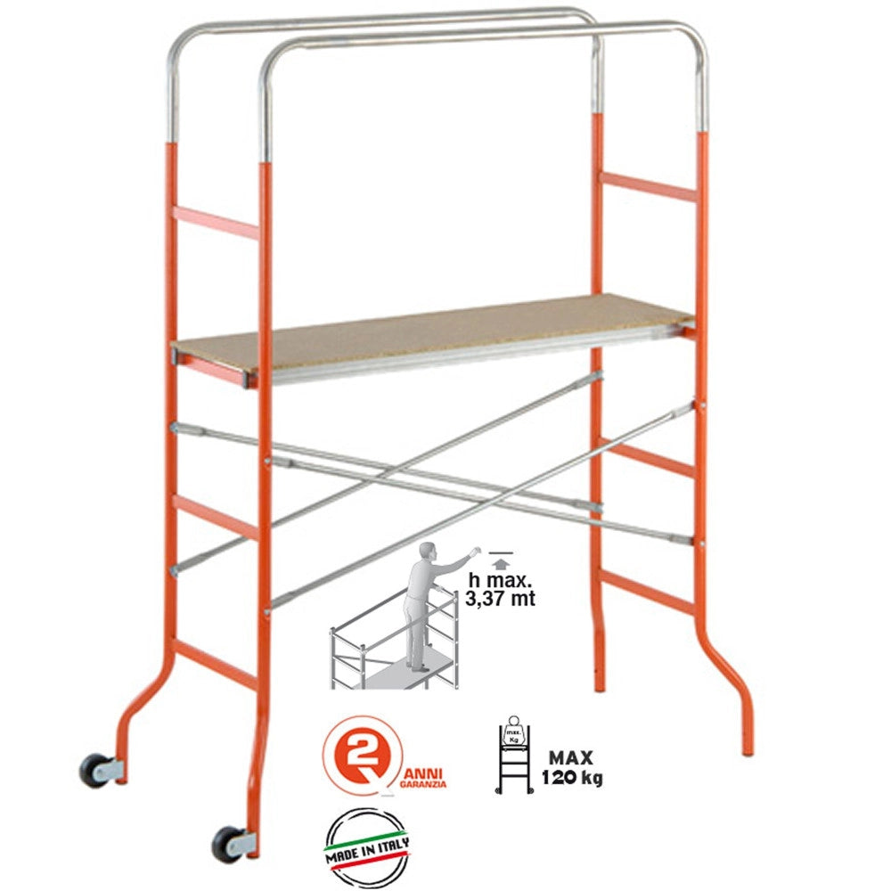 Trade Shop - Trabattello Mini Con Pianale In Legno Altezza Massima 3,37 M Gierre Kreo Mini -