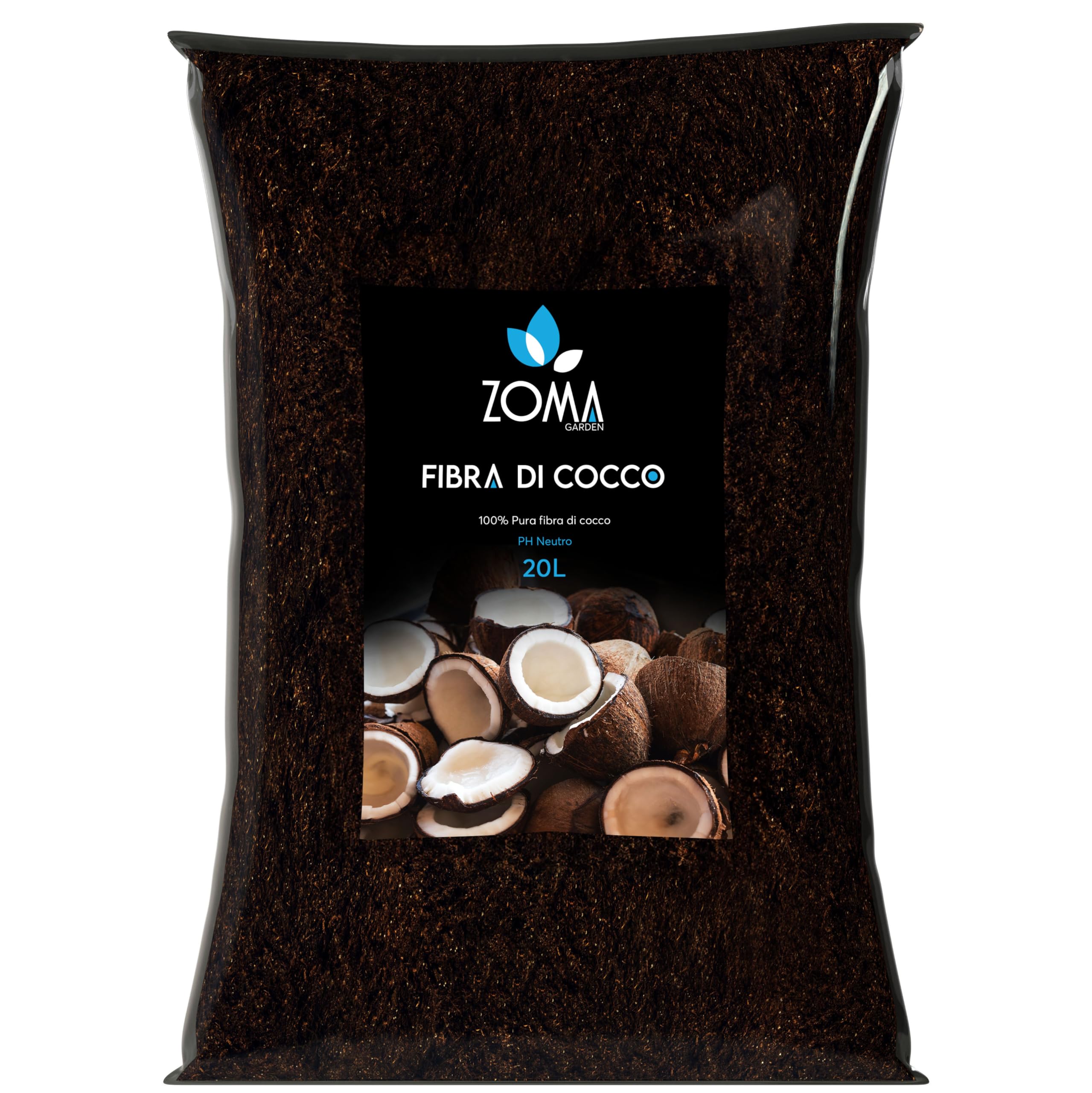 ZOMA Fibra di cocco per piante di qualità superiore, Terriccio universale composto al 100% di fibra di cocco pura, Terra per piante professionale ideale per coltivazione idroponica - 20 litri
