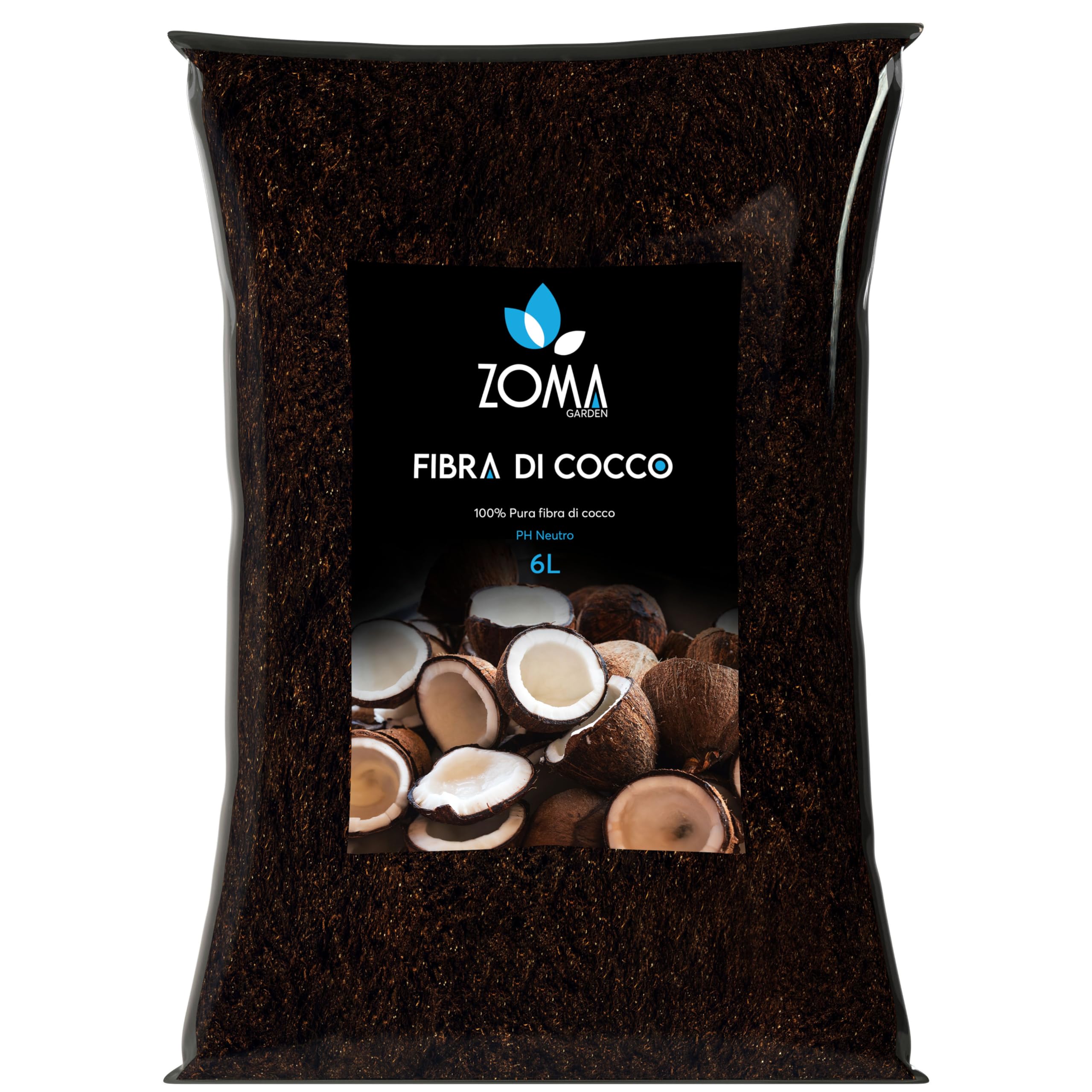 ZOMA Fibra di cocco per piante di qualità superiore, Terriccio universale composto al 100% di fibra di cocco pura, Terra per piante professionale ideale per coltivazione idroponica - 6 Litri