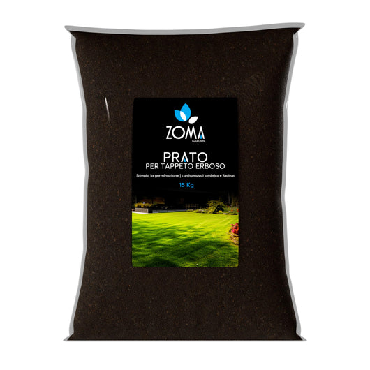 ZOMA Terriccio per Prato di Qualità Superiore, Terriccio prato specifico per la germinazione, con Sabbia, Radinat e Humus di Lombrico - Terra prato Ideale per sementi e prati in zolle - 15 Kg