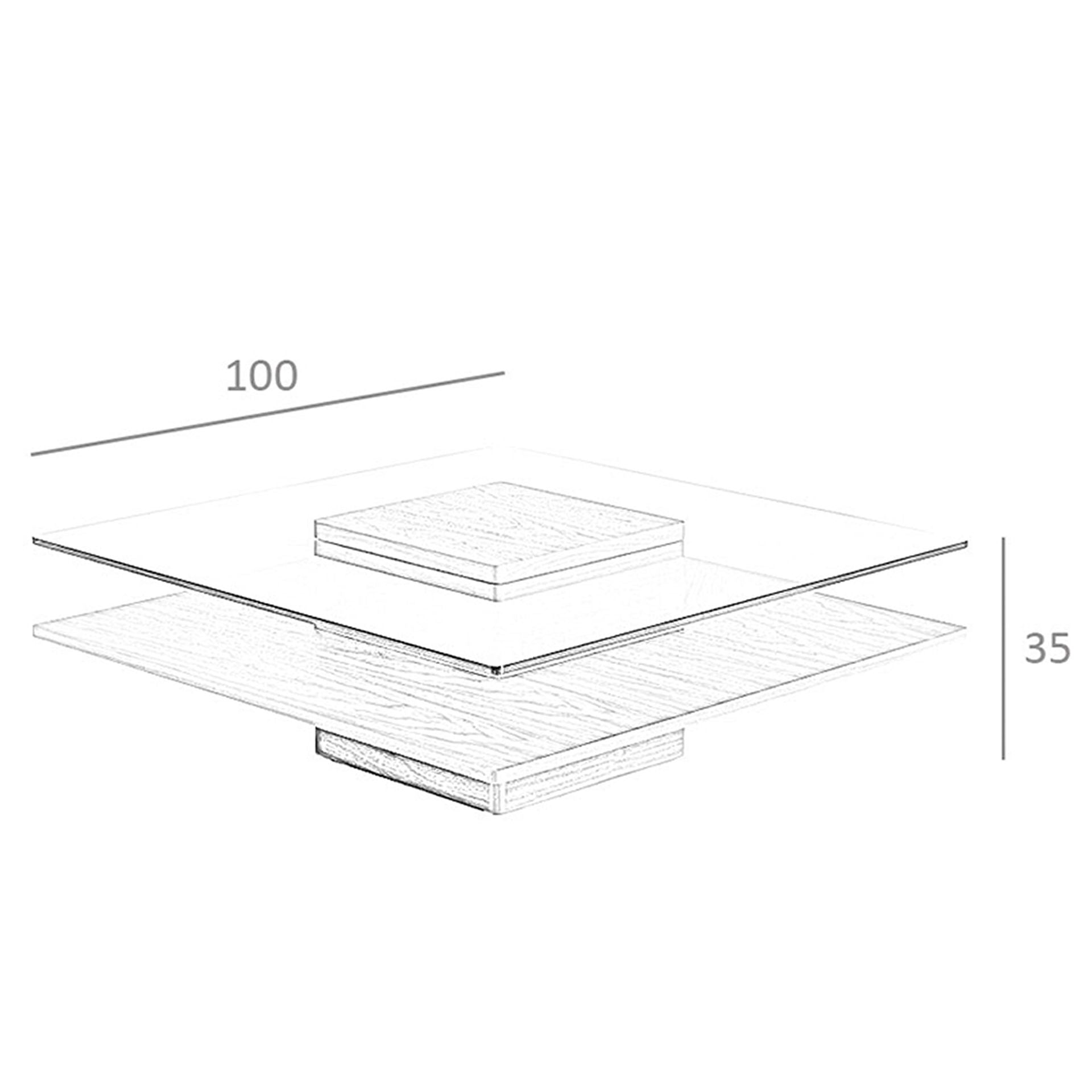 Tavolino quadrato in vetro temperato e noce