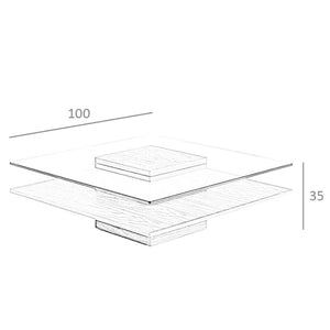 Tavolino quadrato in vetro temperato e noce