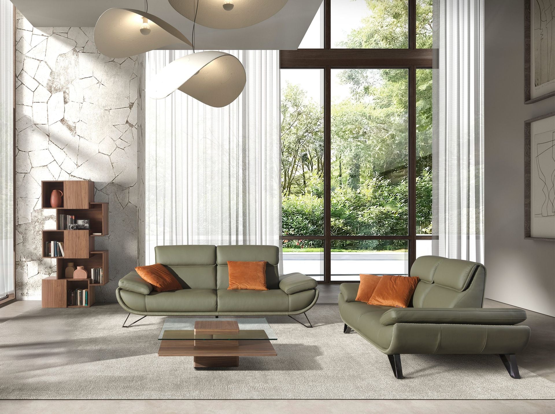 Tavolino quadrato in vetro temperato e noce